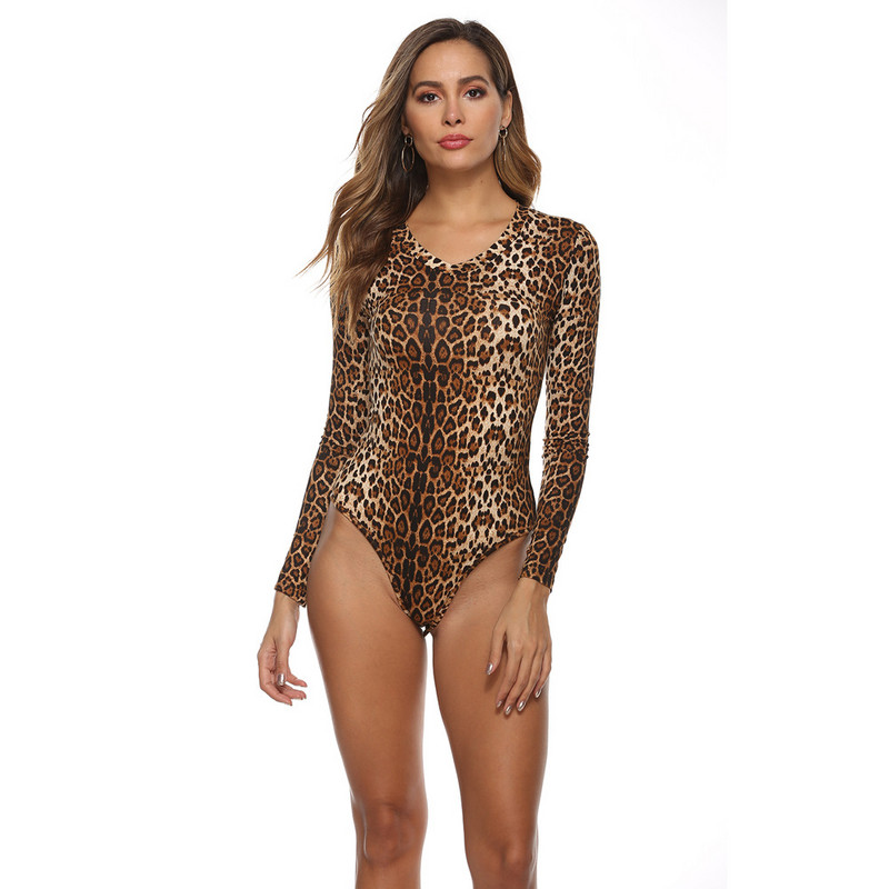 EIFER Moda cu decolteu în V cu mânecă lungă leopard Prinet toamnă ocazional salopetă Body Body subțire Tricou Topuri Slim femei Body