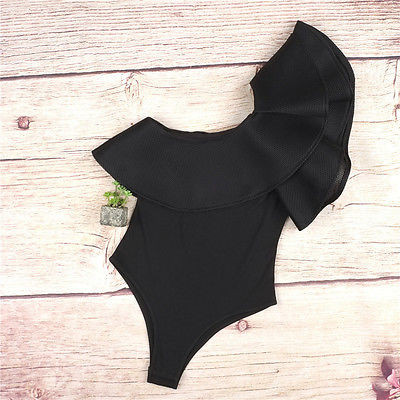 Costum de baie sexy pentru femei, cu umăr dezactivat, cu volane, costum de baie, monokini, tanga