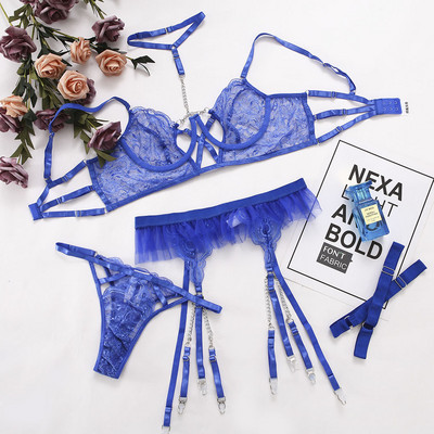 MeiKeDai seksikas pesu uhke aluspesu, 3-osaline luksuslik väljalõigatud kissy rinnahoidja, ketiga Fantasy volangidega läbipaistvad intiimsed komplektid