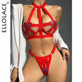 Ellolace Love Red Lingerie Fantastično donje rublje Necenzurirani seksi set Ženski 2-dijelni goli push up grudnjaci s otvorenim košaricama Tange