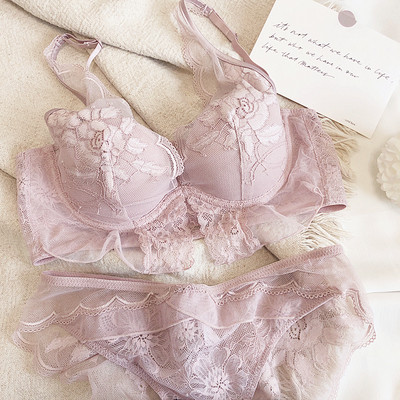 Wriufred Set de lenjerie intima cu sârmă pentru femei, sutien de adunare sexy din dantelă, perspectivă, lenjerie subțire