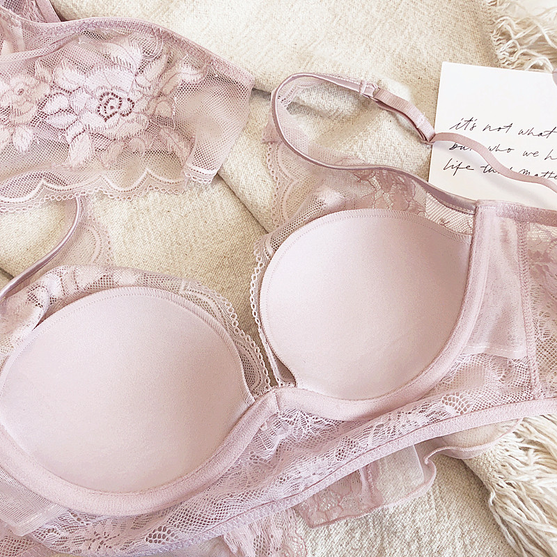 Wriufred Set de lenjerie intima cu sârmă pentru femei, sutien de adunare sexy din dantelă, perspectivă, lenjerie subțire