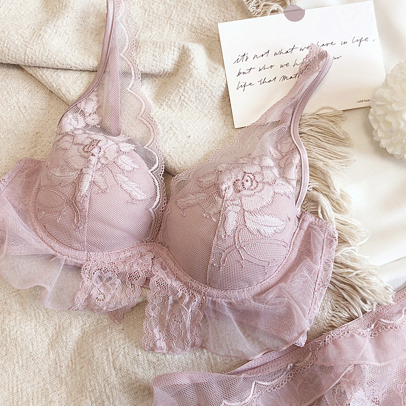 Wriufred Set de lenjerie intima cu sârmă pentru femei, sutien de adunare sexy din dantelă, perspectivă, lenjerie subțire