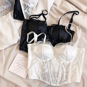 Pool õhuke tass puuvillane valge must aluspesu siidid ja satiinid pitsid Naiste seksikas vest Prantsuse seksikas vest Push Up rinnahoidja ja aluspükste komplekt