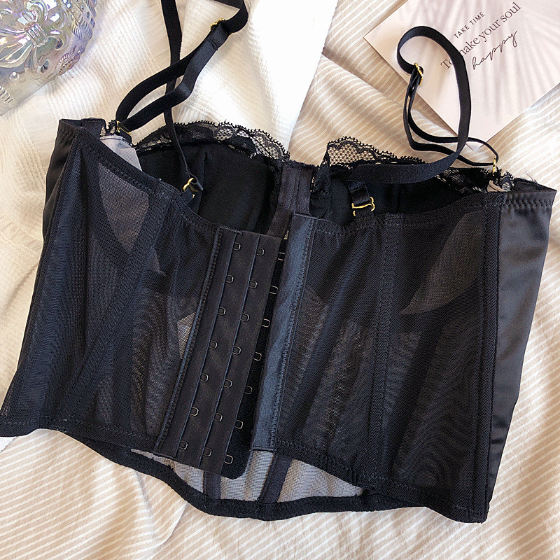 Pool õhuke tass puuvillane valge must aluspesu siidid ja satiinid pitsid Naiste seksikas vest Prantsuse seksikas vest Push Up rinnahoidja ja aluspükste komplekt