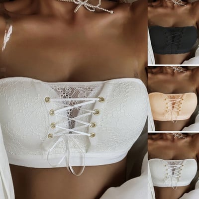 Doamnelor Dantela Patchwork Sutien sexy fără bretele Lenjerie Push Up Culoare uni Sutiene fără sudură Lenjerie de corp pentru femei