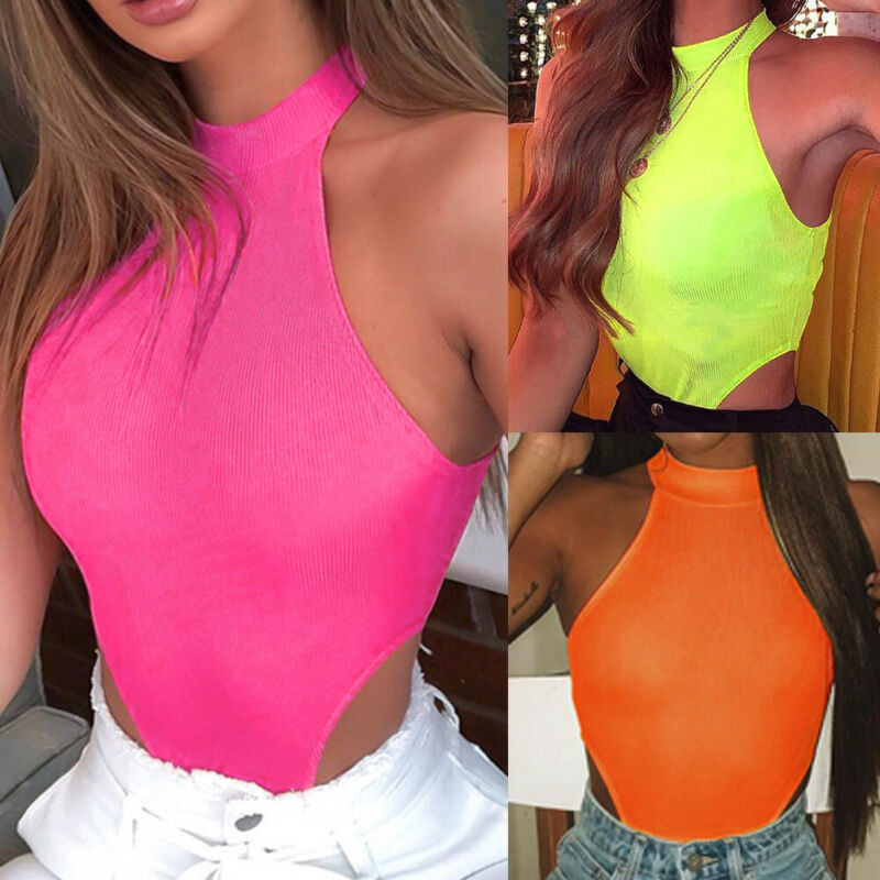 Vară Femei Bodycon Slim Fitness Antrenament Fără mâneci Clubwear Salopete Salopete de pe umăr Halter Solid Body Outwear Topuri