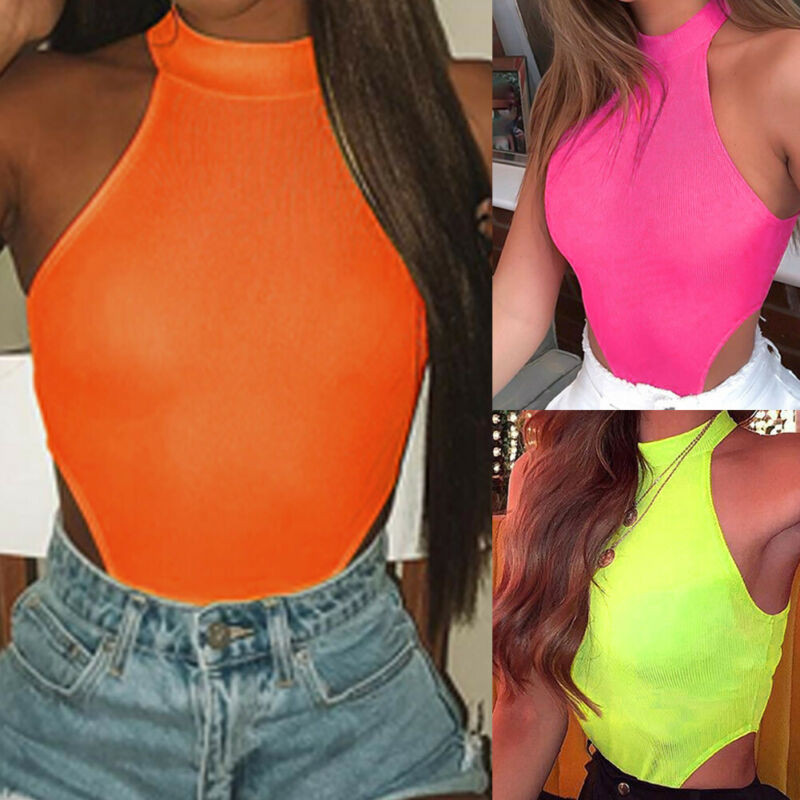 Vară Femei Bodycon Slim Fitness Antrenament Fără mâneci Clubwear Salopete Salopete de pe umăr Halter Solid Body Outwear Topuri