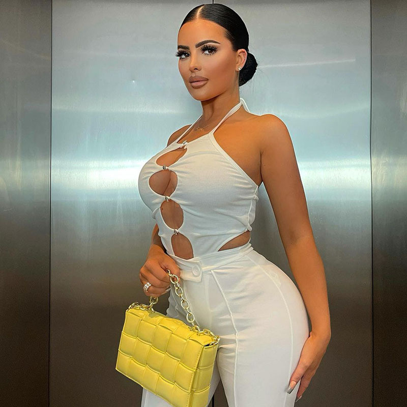 Γυναικείες σέξι κορμάκια με γραβάτα, αμάνικα κοψί και κούφια, μονόχρωμα μονόχρωμα, κοκαλιάρικο κορμάκια γυναικεία μπλουζάκια