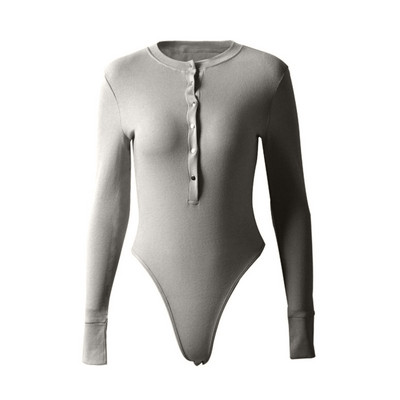 Ženski ležerni bodi dugih rukava, modni, jednobojni triko s okruglim izrezom i dugmadima, jesenske jednobojne kratke košulje, ženske