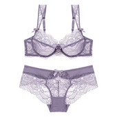 Σέξι δαντελένιο διάφανο σουτιέν με πέτρες Ultra Thin Unline σουτιέν και Σετ εσώρουχα Γυναικεία Εσώρουχα Plus Size ABCD Cup 95C 95D