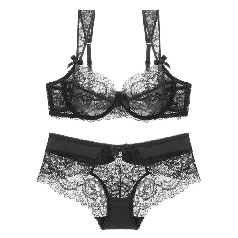 Σέξι δαντελένιο διάφανο σουτιέν με πέτρες Ultra Thin Unline σουτιέν και Σετ εσώρουχα Γυναικεία Εσώρουχα Plus Size ABCD Cup 95C 95D