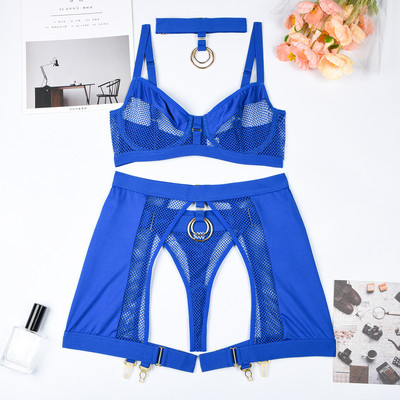 „Yimunancy“ 4 dalių „Choker“ tinklinio apatinio trikotažo komplektas, moteriškas 4 spalvų skaidrus erotinis rinkinys, grandinėlės keliaraiščių trumpas rinkinys