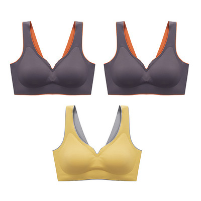 3 τμχ/σετ Ταϊλανδέζικο λάτεξ Εσώρουχα δύο χρωμάτων Ταιριασμένα Γυναικεία Λεπτά χωρίς ατσάλι δαχτυλίδι Εξαιρετικά ελαφρύ Σουτιέν ύπνου με αθλητικό γιλέκο με γάντζους