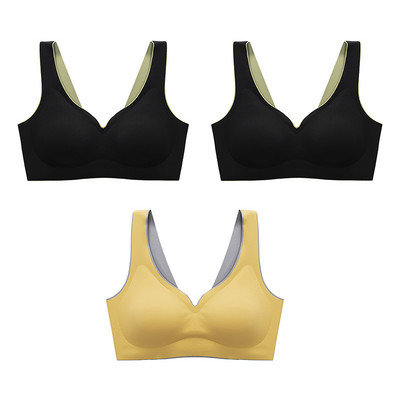3 τμχ/σετ Ταϊλανδέζικο λάτεξ Εσώρουχα δύο χρωμάτων Ταιριασμένα Γυναικεία Λεπτά χωρίς ατσάλι δαχτυλίδι Εξαιρετικά ελαφρύ Σουτιέν ύπνου με αθλητικό γιλέκο με γάντζους