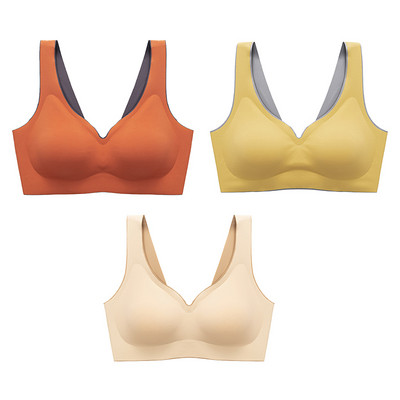 3 τμχ/σετ Ταϊλανδέζικο λάτεξ Εσώρουχα δύο χρωμάτων Ταιριασμένα Γυναικεία Λεπτά χωρίς ατσάλι δαχτυλίδι Εξαιρετικά ελαφρύ Σουτιέν ύπνου με αθλητικό γιλέκο με γάντζους