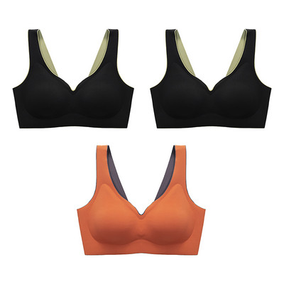 3 τμχ/σετ Ταϊλανδέζικο λάτεξ Εσώρουχα δύο χρωμάτων Ταιριασμένα Γυναικεία Λεπτά χωρίς ατσάλι δαχτυλίδι Εξαιρετικά ελαφρύ Σουτιέν ύπνου με αθλητικό γιλέκο με γάντζους