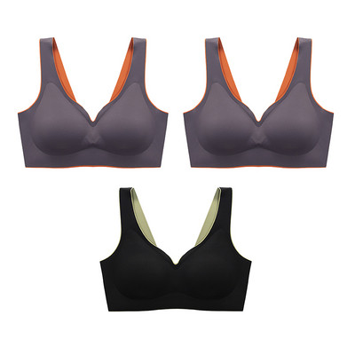3 τμχ/σετ Ταϊλανδέζικο λάτεξ Εσώρουχα δύο χρωμάτων Ταιριασμένα Γυναικεία Λεπτά χωρίς ατσάλι δαχτυλίδι Εξαιρετικά ελαφρύ Σουτιέν ύπνου με αθλητικό γιλέκο με γάντζους
