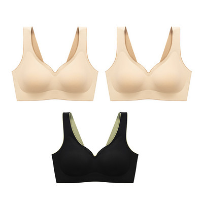 3 τμχ/σετ Ταϊλανδέζικο λάτεξ Εσώρουχα δύο χρωμάτων Ταιριασμένα Γυναικεία Λεπτά χωρίς ατσάλι δαχτυλίδι Εξαιρετικά ελαφρύ Σουτιέν ύπνου με αθλητικό γιλέκο με γάντζους