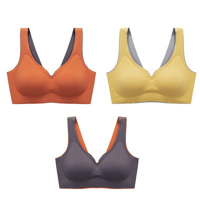 3 τμχ/σετ Ταϊλανδέζικο λάτεξ Εσώρουχα δύο χρωμάτων Ταιριασμένα Γυναικεία Λεπτά χωρίς ατσάλι δαχτυλίδι Εξαιρετικά ελαφρύ Σουτιέν ύπνου με αθλητικό γιλέκο με γάντζους