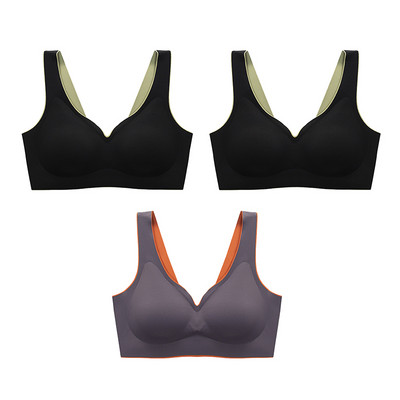 3 τμχ/σετ Ταϊλανδέζικο λάτεξ Εσώρουχα δύο χρωμάτων Ταιριασμένα Γυναικεία Λεπτά χωρίς ατσάλι δαχτυλίδι Εξαιρετικά ελαφρύ Σουτιέν ύπνου με αθλητικό γιλέκο με γάντζους