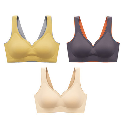 3 τμχ/σετ Ταϊλανδέζικο λάτεξ Εσώρουχα δύο χρωμάτων Ταιριασμένα Γυναικεία Λεπτά χωρίς ατσάλι δαχτυλίδι Εξαιρετικά ελαφρύ Σουτιέν ύπνου με αθλητικό γιλέκο με γάντζους