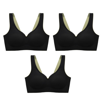 3 τμχ/σετ Ταϊλανδέζικο λάτεξ Εσώρουχα δύο χρωμάτων Ταιριασμένα Γυναικεία Λεπτά χωρίς ατσάλι δαχτυλίδι Εξαιρετικά ελαφρύ Σουτιέν ύπνου με αθλητικό γιλέκο με γάντζους