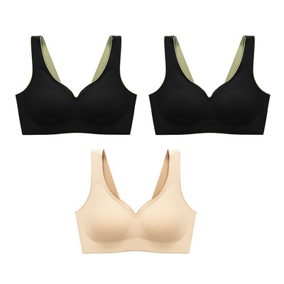 3 τμχ/σετ Ταϊλανδέζικο λάτεξ Εσώρουχα δύο χρωμάτων Ταιριασμένα Γυναικεία Λεπτά χωρίς ατσάλι δαχτυλίδι Εξαιρετικά ελαφρύ Σουτιέν ύπνου με αθλητικό γιλέκο με γάντζους