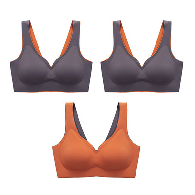 3 τμχ/σετ Ταϊλανδέζικο λάτεξ Εσώρουχα δύο χρωμάτων Ταιριασμένα Γυναικεία Λεπτά χωρίς ατσάλι δαχτυλίδι Εξαιρετικά ελαφρύ Σουτιέν ύπνου με αθλητικό γιλέκο με γάντζους