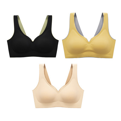 3 τμχ/σετ Ταϊλανδέζικο λάτεξ Εσώρουχα δύο χρωμάτων Ταιριασμένα Γυναικεία Λεπτά χωρίς ατσάλι δαχτυλίδι Εξαιρετικά ελαφρύ Σουτιέν ύπνου με αθλητικό γιλέκο με γάντζους