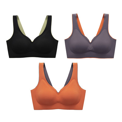 3 τμχ/σετ Ταϊλανδέζικο λάτεξ Εσώρουχα δύο χρωμάτων Ταιριασμένα Γυναικεία Λεπτά χωρίς ατσάλι δαχτυλίδι Εξαιρετικά ελαφρύ Σουτιέν ύπνου με αθλητικό γιλέκο με γάντζους