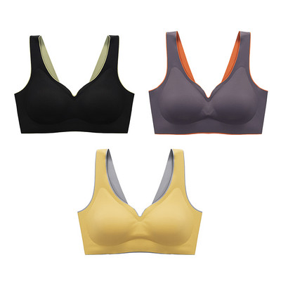 3 τμχ/σετ Ταϊλανδέζικο λάτεξ Εσώρουχα δύο χρωμάτων Ταιριασμένα Γυναικεία Λεπτά χωρίς ατσάλι δαχτυλίδι Εξαιρετικά ελαφρύ Σουτιέν ύπνου με αθλητικό γιλέκο με γάντζους