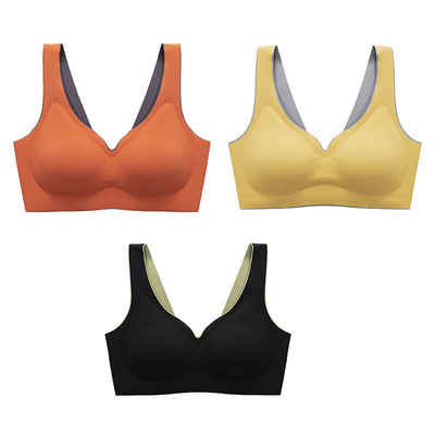 3 τμχ/σετ Ταϊλανδέζικο λάτεξ Εσώρουχα δύο χρωμάτων Ταιριασμένα Γυναικεία Λεπτά χωρίς ατσάλι δαχτυλίδι Εξαιρετικά ελαφρύ Σουτιέν ύπνου με αθλητικό γιλέκο με γάντζους