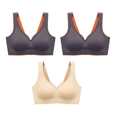 3 τμχ/σετ Ταϊλανδέζικο λάτεξ Εσώρουχα δύο χρωμάτων Ταιριασμένα Γυναικεία Λεπτά χωρίς ατσάλι δαχτυλίδι Εξαιρετικά ελαφρύ Σουτιέν ύπνου με αθλητικό γιλέκο με γάντζους