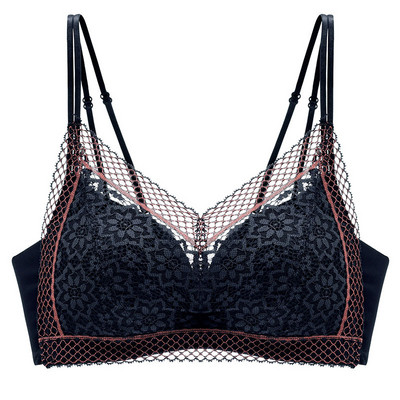 Sutien de damă din dantelă franțuzească la modă nouă, fără jante, piept mic și subțire, adunați lenjerie de corp sexy cu spate în U cupa triunghiulară