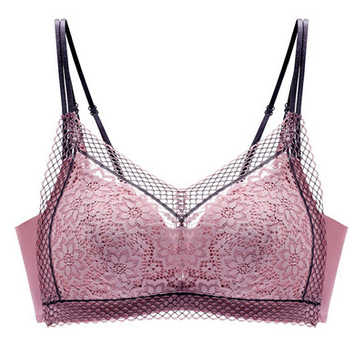 Sutien de damă din dantelă franțuzească la modă nouă, fără jante, piept mic și subțire, adunați lenjerie de corp sexy cu spate în U cupa triunghiulară
