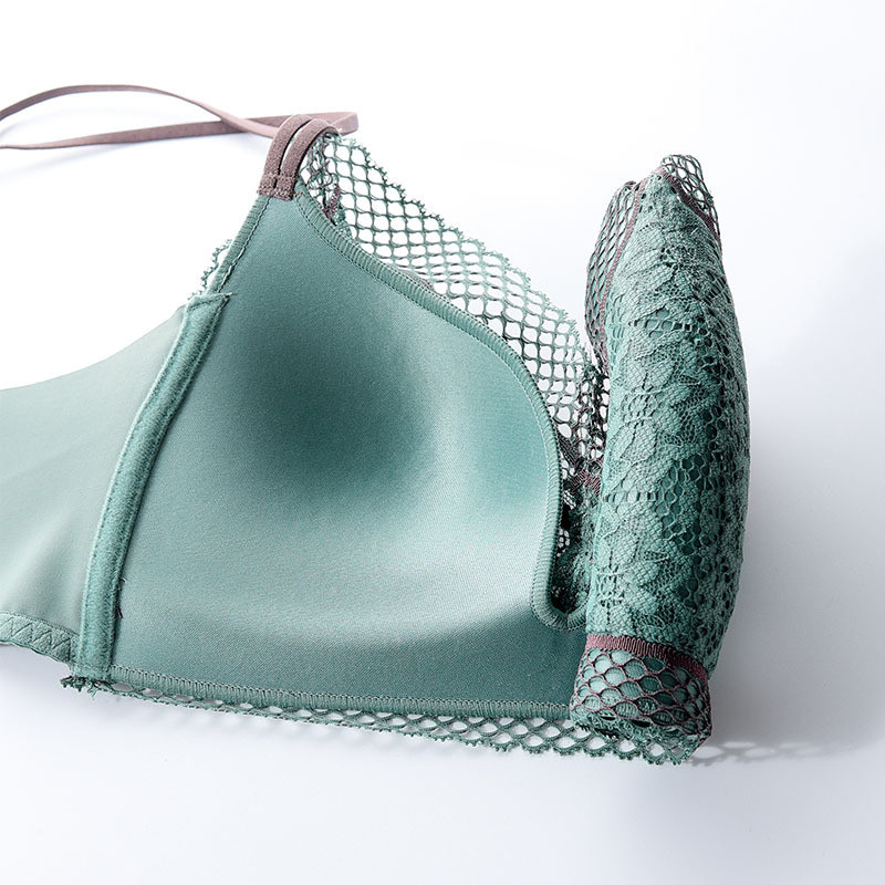 Sutien de damă din dantelă franțuzească la modă nouă, fără jante, piept mic și subțire, adunați lenjerie de corp sexy cu spate în U cupa triunghiulară