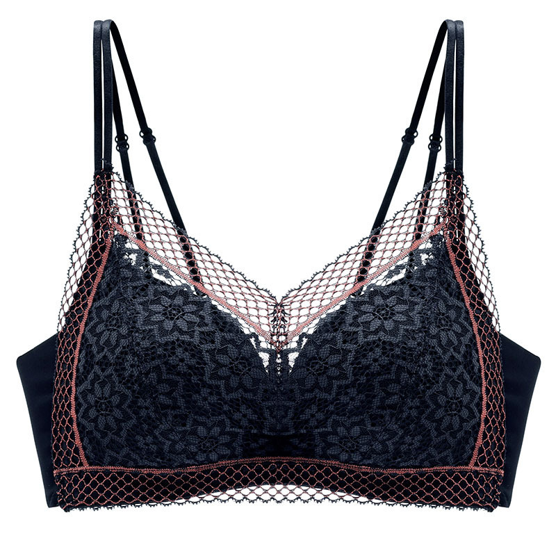 Sutien de damă din dantelă franțuzească la modă nouă, fără jante, piept mic și subțire, adunați lenjerie de corp sexy cu spate în U cupa triunghiulară