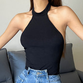 Body cu gât fără spate, vară, sexy, pentru femei, fără mâneci, skinny, tricou Topuri Club Streetwear Top de bază Body negru