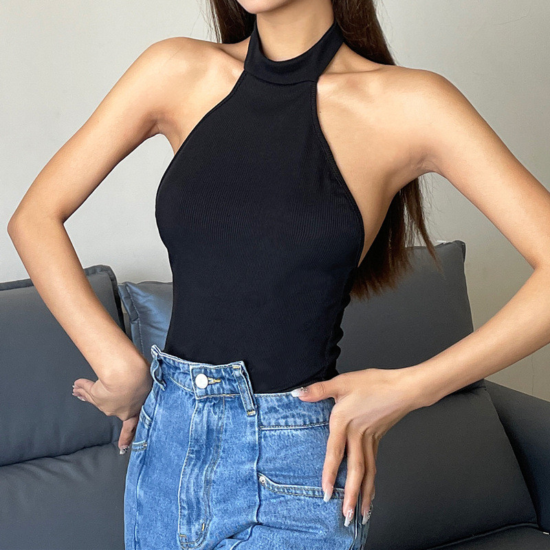 Body cu gât fără spate, vară, sexy, pentru femei, fără mâneci, skinny, tricou Topuri Club Streetwear Top de bază Body negru
