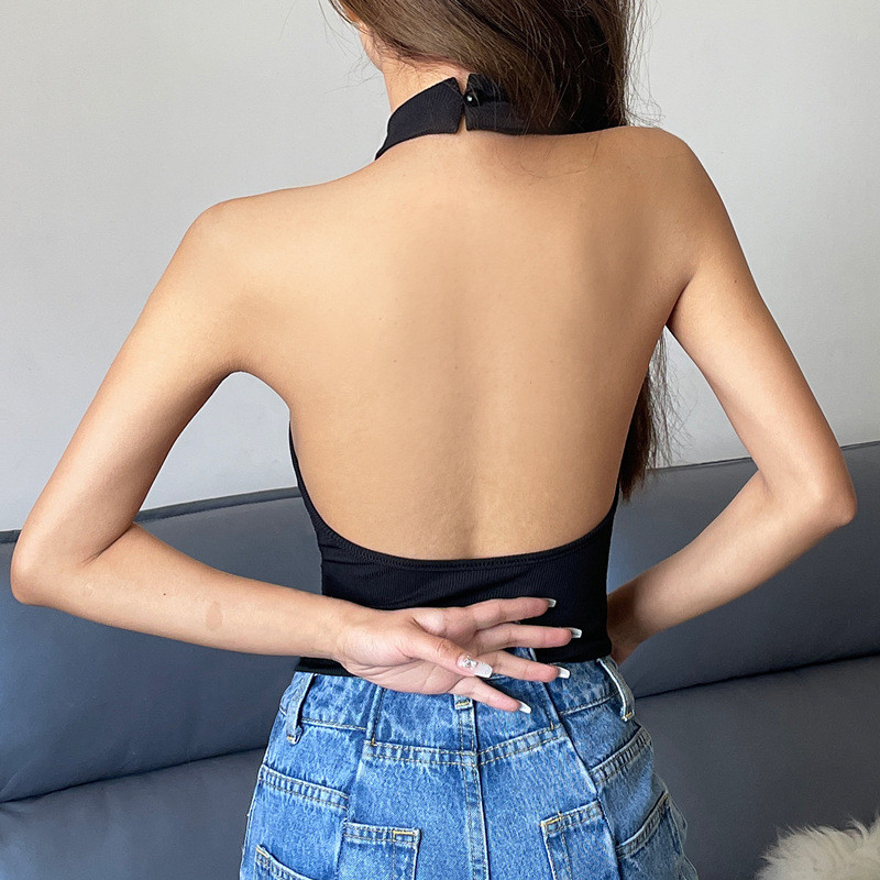 Body cu gât fără spate, vară, sexy, pentru femei, fără mâneci, skinny, tricou Topuri Club Streetwear Top de bază Body negru