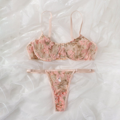 Сутиен Push Up Brief Sets Sexy Lingerie Women Floral Embroidery Lane Underwear Set Bralette Transparent Sexy Sensual Lingerie Woman