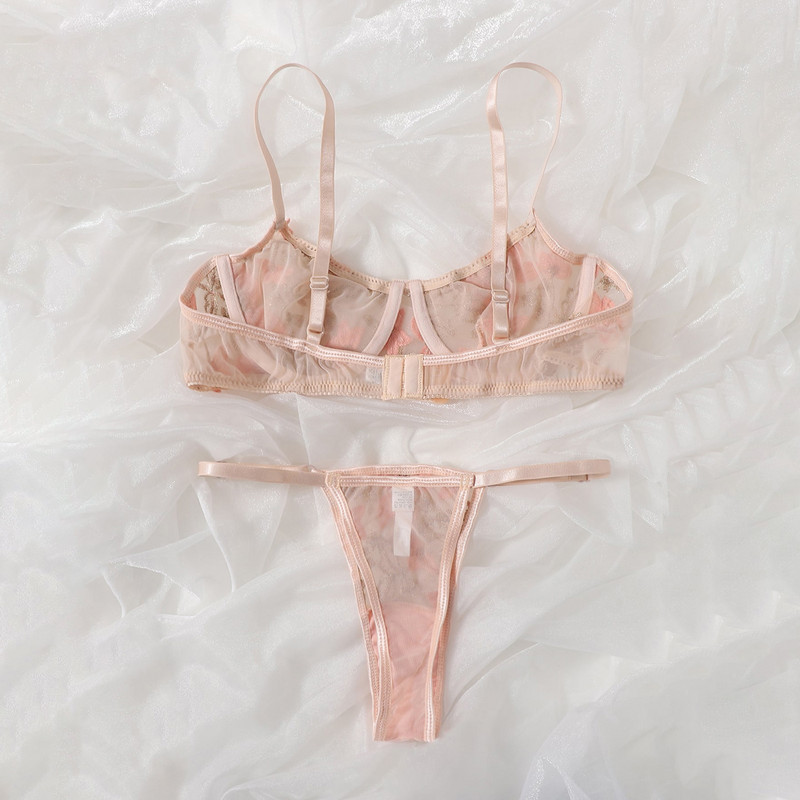 Push Up krūštura īsu komplekti Seksīga sieviešu apakšveļa ar ziedu izšuvumu mežģīņu apakšveļas komplekts Bralette Caurspīdīga seksīga jutekliska sieviešu apakšveļa