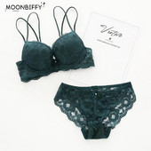 Set sutien mare Push Up 7 culori Set sutien și chiloți din dantelă Set de lenjerie în V adânc de broderie pentru femei sexy Lenjerie intima destul de bună calitate