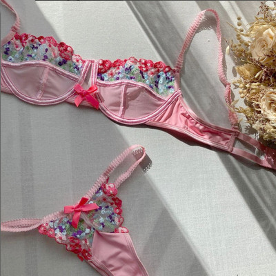 Νέο σέξι σετ εσωρούχων Δαντέλα με κεντητό λουλούδι Εσωρούχο Γυναικείο Σετ σουτιέν Push Up Διχτυωτό Σετ Λεπτό στρινγκ σεξ σεξ εσωρούχων