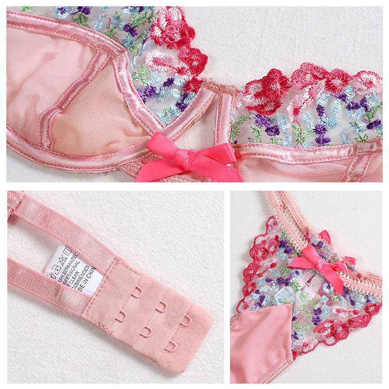 Νέο σέξι σετ εσωρούχων Δαντέλα με κεντητό λουλούδι Εσωρούχο Γυναικείο Σετ σουτιέν Push Up Διχτυωτό Σετ Λεπτό στρινγκ σεξ σεξ εσωρούχων