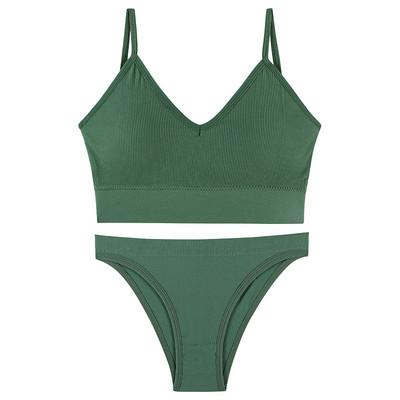Set de sutien de 2 bucăți pentru femei Bralette sexy Lenjerie de corp pentru femei Set de lenjerie de corp Topuri cu nervuri Sutien fără sârmă fără sudură Chiloți Sutien sport de yoga pentru femei