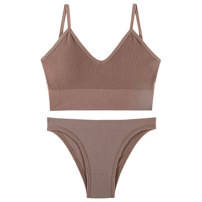 Set de sutien de 2 bucăți pentru femei Bralette sexy Lenjerie de corp pentru femei Set de lenjerie de corp Topuri cu nervuri Sutien fără sârmă fără sudură Chiloți Sutien sport de yoga pentru femei