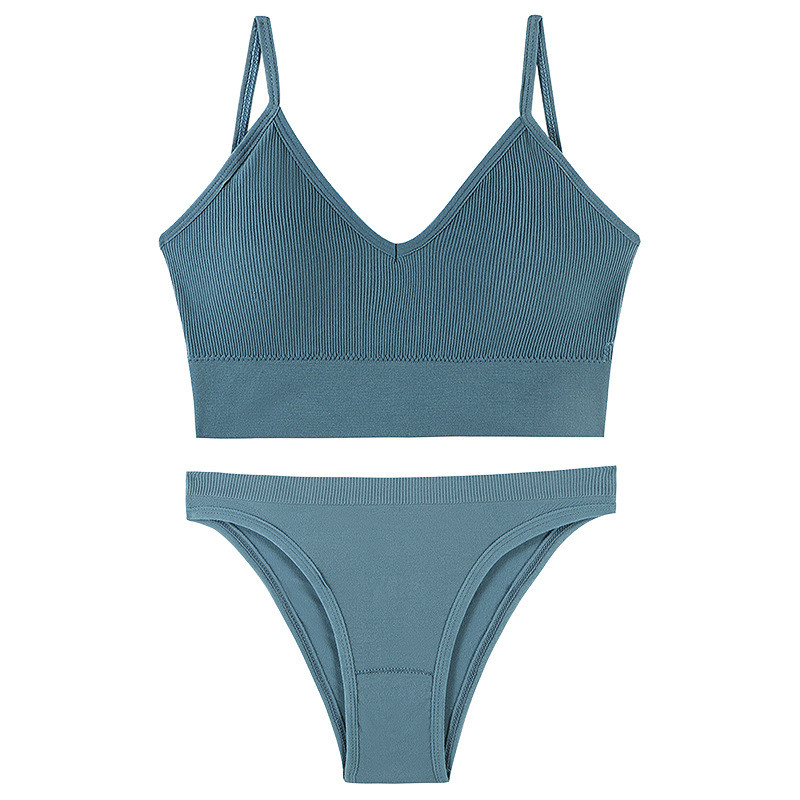 Set de sutien de 2 bucăți pentru femei Bralette sexy Lenjerie de corp pentru femei Set de lenjerie de corp Topuri cu nervuri Sutien fără sârmă fără sudură Chiloți Sutien sport de yoga pentru femei