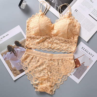 Set de sutien din dantelă pentru femei Set de lenjerie sexy Bralette franceză Chiloți din dantelă Set de chiloți sutien decupat Set de lenjerie intimă fără sudură pentru femei